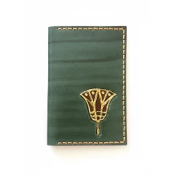 Hand made Bifold Leather Card Wallet with Printed Drawings - Green
