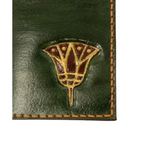 Hand made Bifold Leather Card Wallet with Printed Drawings - Green - Image 3