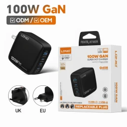 شاحن لدينو فائق السرعة بتقنية GaN بقوة 100 واط، مزود بـ 4 منافذ USB (1A3C)