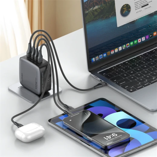 شاحن لدينو فائق السرعة بتقنية GaN بقوة 100 واط، مزود بـ 4 منافذ USB (1A3C) - إل دي إن آي أو - Image 3