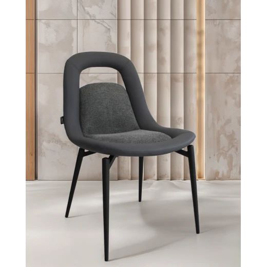 Elegant and Comfortable Dining Chair – Leather & Fabric with Heat-Coated Metal Legs – Dimensions: 44×49×84 cm, Seat Height 45 cm Elegant and Comfortable Dining Chair – Leather & Fabric with Heat-Coated Metal Legs – Dimensions: 44×49×84 cm, Seat Height 45 cm