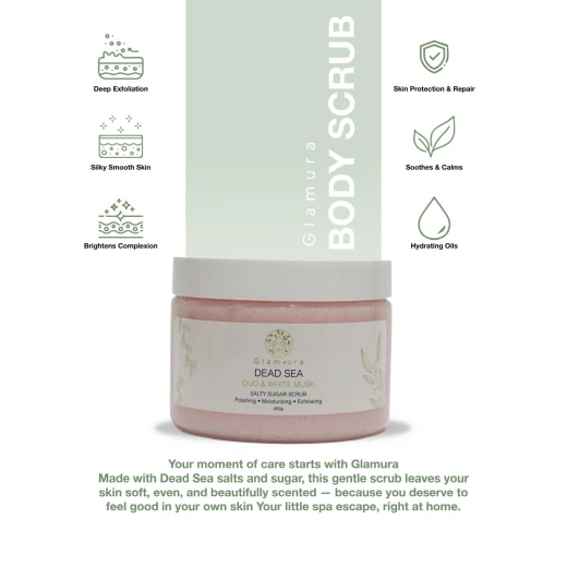 Glamura Oud & White Musk Scrub – Exfoliating Body Scrub | Dead Sea Salt + Natural Oils-450g - Glamura - Image 9