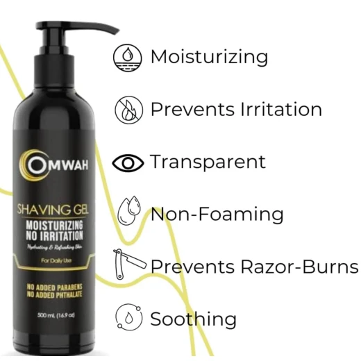 OMWAH Clear Shaving Gel 16.9oz with Vitamin E – Sensitive Skin Formula, Smooth Glide, Razor Burn Protection, Barber & Home Use - Omwah - Image 2