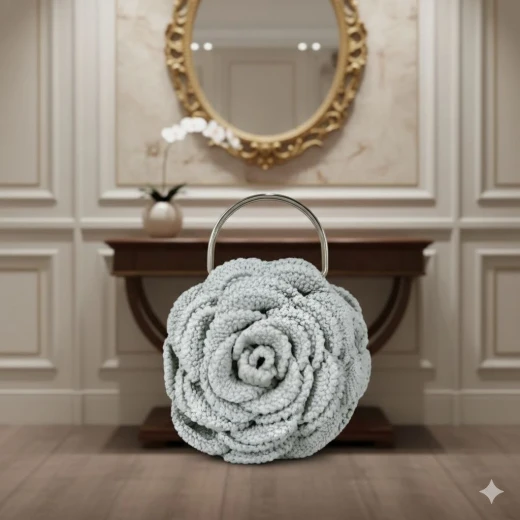 The "Rose" bag, but in a royal white color, 28 cm in diameter - Hudamade - Image 3