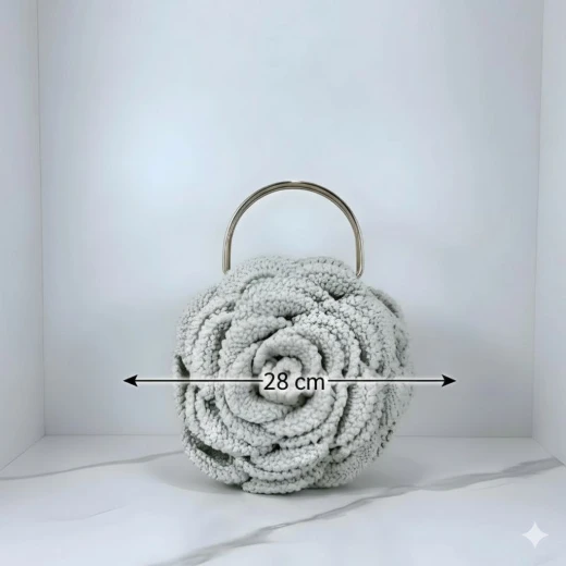 The "Rose" bag, but in a royal white color, 28 cm in diameter - Hudamade - Image 2