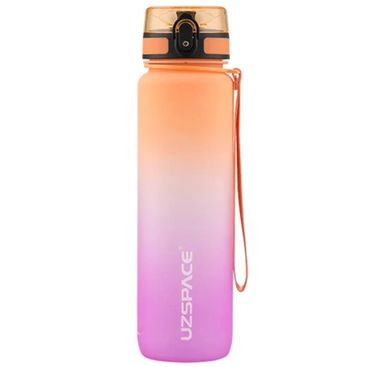 UZSPACE Sports Plastic Water Bottle 1000 ml Orange and Pink, One Piece - Uzspace - Image 2