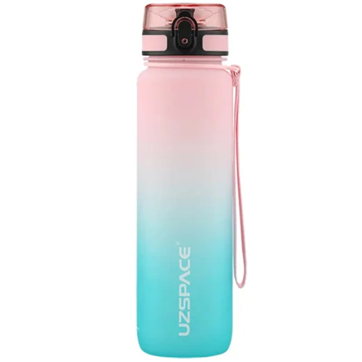 UZSPACE Sports Plastic Water Bottle 1000 ml Pink and Cyan, One Piece - Uzspace - Image 2