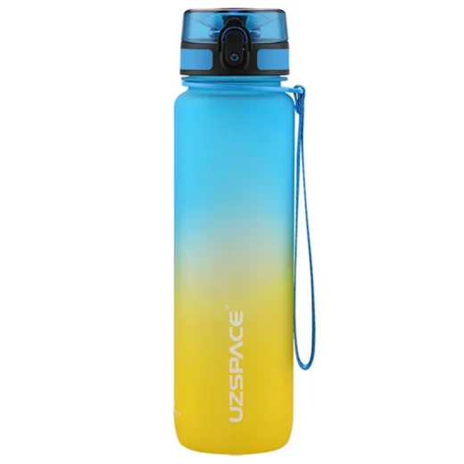 UZSPACE Sports Plastic Water Bottle 1000 ml Blue and Yellow, One Piece UZSPACE Sports Plastic Water Bottle 1000 ml Blue and Yellow, One Piece