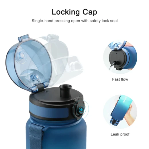 UZSPACE Sports Plastic Water Bottle 1500 ml Black and Green, One Piece - Uzspace - Image 3