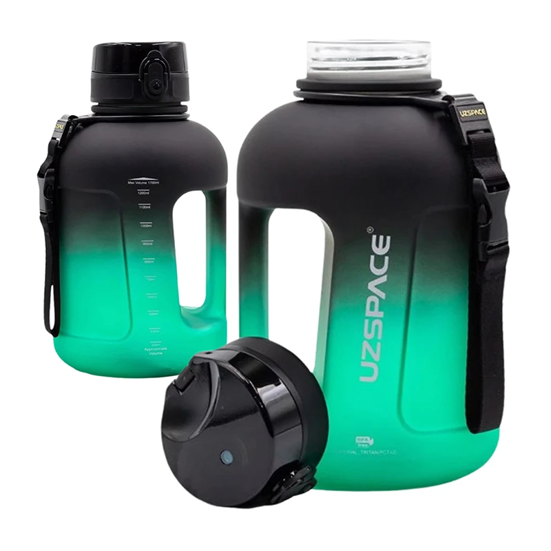 UZSPACE Sports Plastic Water Bottle 1700 ml Black and Green, One Piece - Uzspace