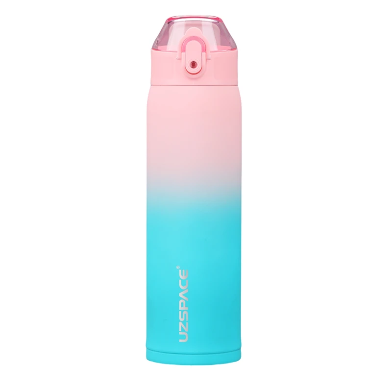 UZSPACE Stainless Steel Wate Bottle 500 ml with Leak-Proof Plastic Lid Pink and Cyan - Uzspace