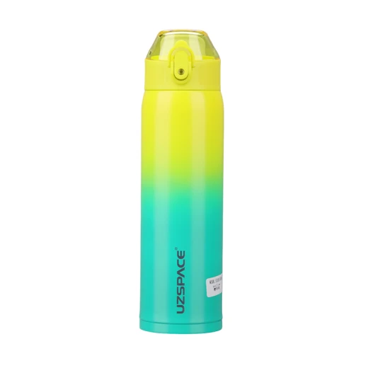 UZSPACE Stainless Steel Wate Bottle 500 ml with Leak-Proof Plastic Lid Yellow and Green - Uzspace - Image 2