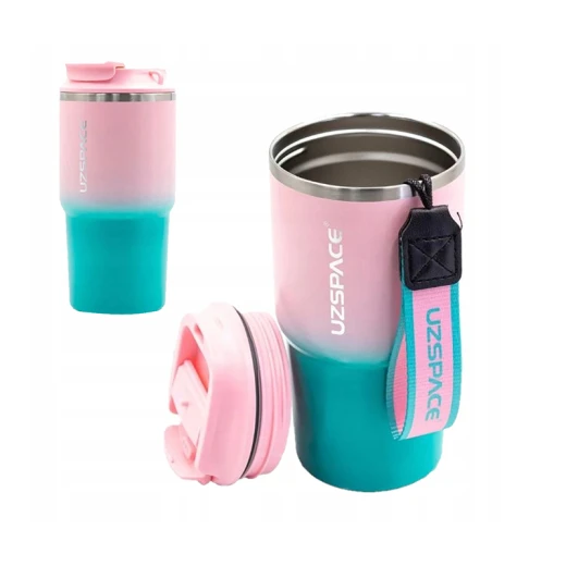 UZSPACE Stainless Steel Thermal Tumbler 580 ml with Leak-Proof Plastic Lid Pink and Cyan - Uzspace - Image 2