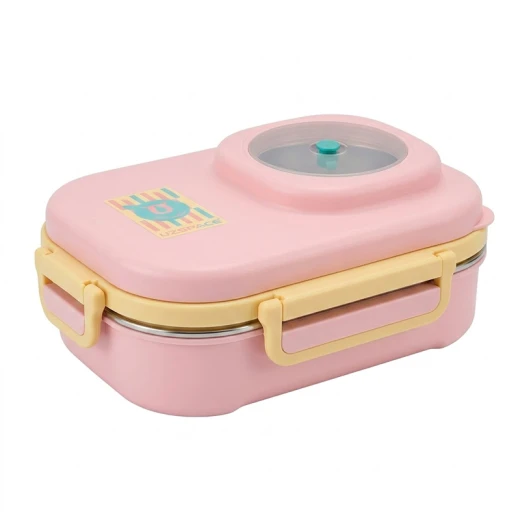 UZSPACE Food Container (Lunch Box)for children with Leak-Proof Lid with 580 Capacity , in Peach Pink color - Uzspace - Image 2