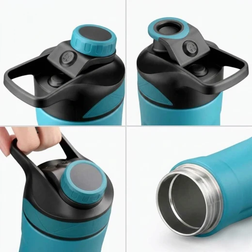 UZSPACE Stainless Steel Thermal Water Bottle with Magnetic Leak-Proof Lid  with a 520 ml in Cyan color - Uzspace - Image 3