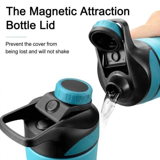 UZSPACE Stainless Steel Thermal Water Bottle with Magnetic Leak-Proof Lid  with a 520 ml in Cyan color - Uzspace - Image 4