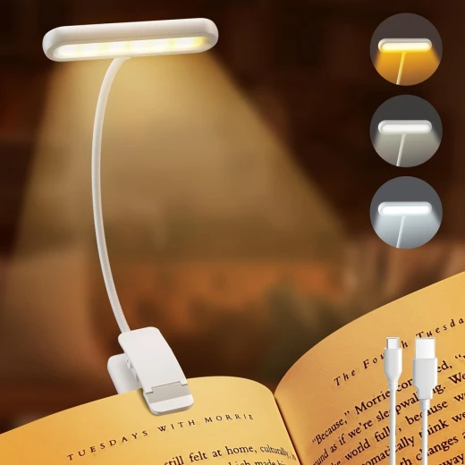 Clip On Rechargeable LED Book Light Flexible Gooseneck 3 Color Modes 10 Brightness Levels Pink Eye Care Reading Lamp - Image 2