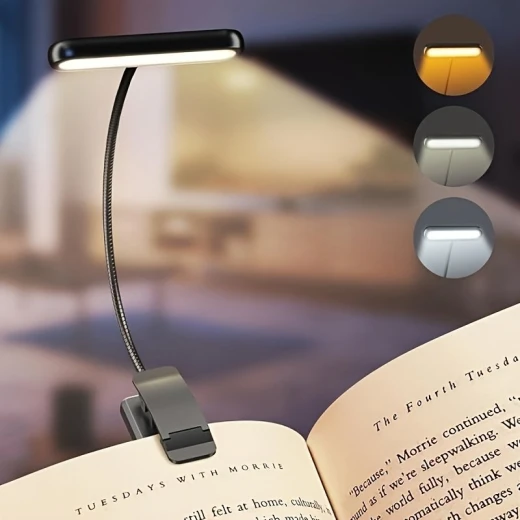 Clip On Rechargeable LED Book Light Flexible Gooseneck 3 Color Modes 10 Brightness Levels Pink Eye Care Reading Lamp - Image 3