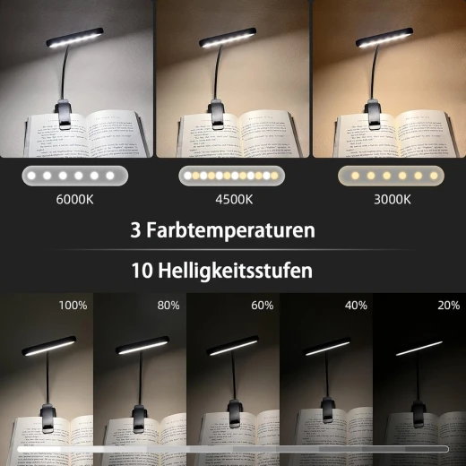 Clip On Rechargeable LED Book Light Flexible Gooseneck 3 Color Modes 10 Brightness Levels Pink Eye Care Reading Lamp - Image 5