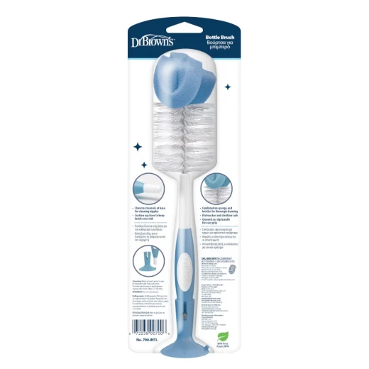 Dr. Brown’s Baby Bottle Brush with Suction Cup Stand and Nipple Cleaner, Blue, BPA Free
