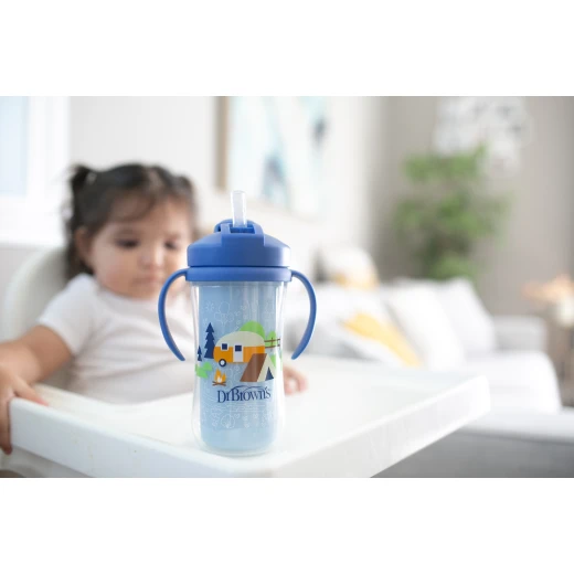 Dr.Brown's Milestones Insulated Sippy Cup with Straw and Handles, Spill-Proof Tumbler with Lid, blue, 10 oz/300 mL, BPA Free, 12m+ - Dr. Brown's - Image 3