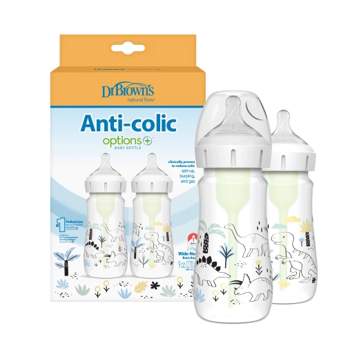 Dr. Browns Plastic Wide-Neck Options+ Bottle, 9 oz/270 ml , Dinosaurs Design, 2-Pack Dr. Browns Plastic Wide-Neck Options+ Bottle, 9 oz/270 ml , Dinosaurs Design, 2-Pack