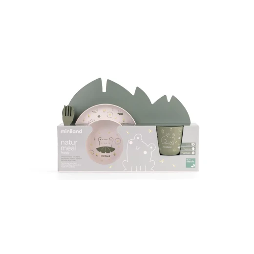طقم أدوات مائدة للأطفال (طبق، وعاء، ملعقة، شوكة، كوب) مصنوع من مواد طبيعية 100% - تصميم ضفدع من ميني لاند - ميني لاند - Image 3