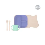 طقم أدوات مائدة للأطفال مكون من 5 قطع (طبق، ملعقة، شوكة، كوب، مفرش طاولة مانع للانزلاق) - غروب الشمس من ميني لاند - ميني لاند