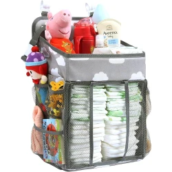 Premium Hanging Diaper Caddy Organizer – Nursery Storage Stacker for Changing Table, Crib, or Wall – Fits Wipes, Toys, and Diapering Essentials – Grey Cloud Design