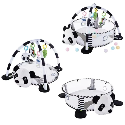 3-in-1 Baby Activity Gym and Ball Pit – Panda Themed Infant Play Mat with 30 Colorful Balls, 4 Hanging Sensory Toys, and Mesh Safety Sides – Tummy Time Activity Center for Newborns and Toddlers - Image 2