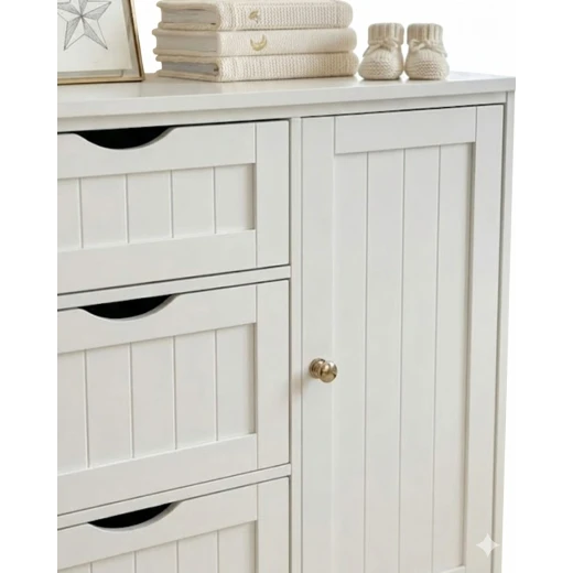 White Wooden Nursery Storage Cabinet with 3 Drawers and 1 Door Freestanding Baby Organizer Unit 30x60x81 cm - Image 2