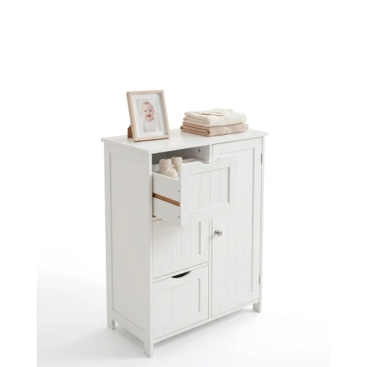 White Wooden Nursery Storage Cabinet with 3 Drawers and 1 Door Freestanding Baby Organizer Unit 30x60x81 cm - Image 3