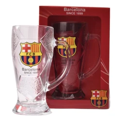 Official FC Barcelona glass mug with an approximate capacity of 500ml, stylish and modern design for club fans, ideal for everyday use or as a special gift for fans young and old alike