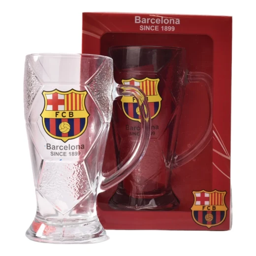 Official FC Barcelona glass mug with an approximate capacity of 500ml, stylish and modern design for club fans, ideal for everyday use or as a special gift for fans young and old alike Official FC Barcelona glass mug with an approximate capacity of 500ml, stylish and modern design for club fans, ideal for everyday use or as a special gift for fans young and old alike