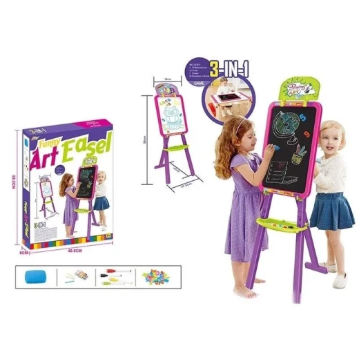 لوح رسم وتعليم للأطفال 3 في 1 (Funny Art Easel)، وهو مصمم لتوفير تجربة تعليمية وإبداعية متكاملة للأطفال من سن 3 سنوات فما فوق. متوفر في لون الازرق والزهر - Image 3