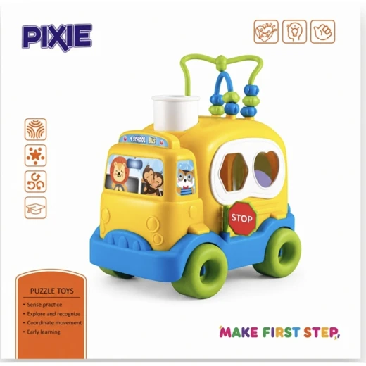 حافلة مدرسية تعليمية للأطفال (باص الأشكال والموسيقى) من العلامة التجارية Pixie، وهي لعبة أحاجي وتنمية مهارات مخصصة للتعليم المبكر