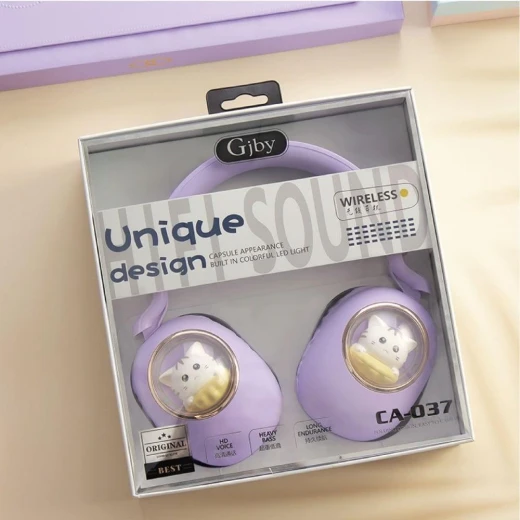 Gjby CA 037 Wireless Over Ear Headphones Cute Cat Design Inside Transparent Capsule with Colorful LED Lights Bluetooth V5.1 V5.3 Stable Connection 40mm Drivers Deep Bass AUX Foldable Comfortable Gaming Music Headset Gjby CA 037 Wireless Over Ear Headphones Cute Cat Design Inside Transparent Capsule with Colorful LED Lights Bluetooth V5.1 V5.3 Stable Connection 40mm Drivers Deep Bass AUX Foldable Comfortable Gaming Music Headset