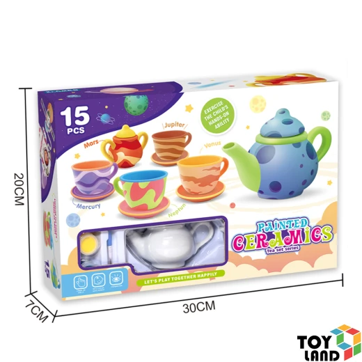 15-Piece Ceramic Tea Set Coloring Game for Kids – Gives children the opportunity to design and color their own tea set, develops creativity and artistic skills, is suitable for individual or group play, and provides a fun and safe educational and entertaining experience - Creative's - Image 6