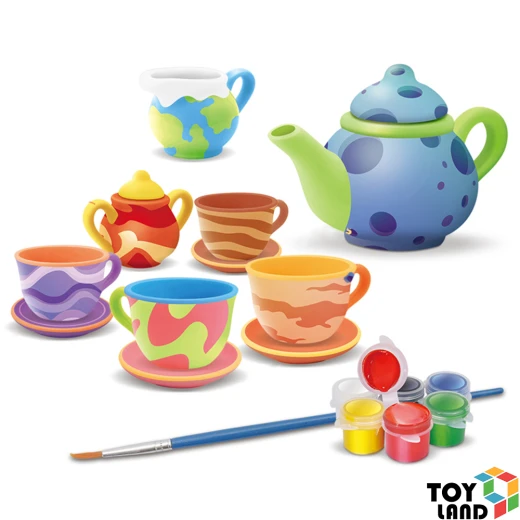 15-Piece Ceramic Tea Set Coloring Game for Kids – Gives children the opportunity to design and color their own tea set, develops creativity and artistic skills, is suitable for individual or group play, and provides a fun and safe educational and entertaining experience - Creative's - Image 3