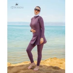 لباس سباحة بوركيني هندي كامل باللون العنابي الملكي للنساء مكون من أربع قطع للحماية من الشمس وتغطية كاملة للجسم مع غطاء رأس وحجاب شرعي للسباحة المحتشمة قماش سريع الجفاف وعالي الجودة ومرن لراحة تدوم طويلا - بوركيني