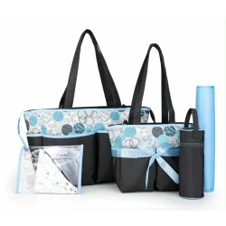 colorland amber tote  changing bag 5 piace set gray blue