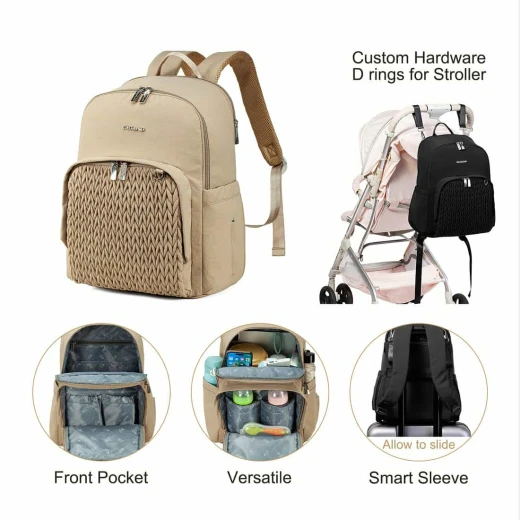 Colorland Nanny Quilted Diaper Backpack – Hands-Free Comfort & Style for Modern Parents beige - Colorland - Image 12