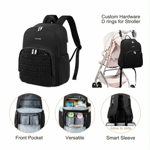 Colorland Nanny Quilted Diaper Backpack – Hands-Free Comfort & Style for Modern Parents  pink - Colorland - Image 9