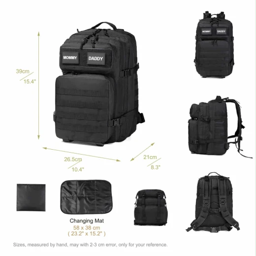 Colorland Tactical Military Style Diaper Backpack for Kids on the Go black - Colorland - Image 4