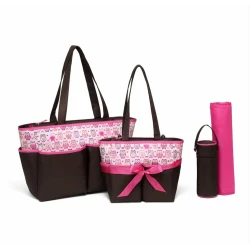 colorland amber tote brown with pink changing bag 5 piace set