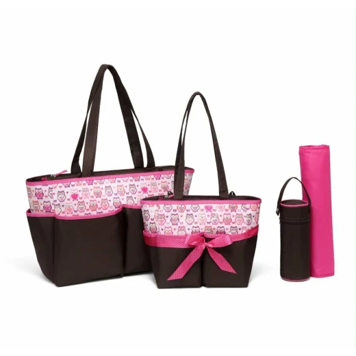 colorland amber tote brown with pink changing bag 5 piace set colorland amber tote brown with pink changing bag 5 piace set