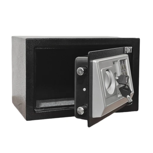 Home electronic safe made of iron, 12-liter capacity, operates with a passcode and a backup key Size 20×31×20 cm Can be fixed to the floor or wall Original Fort brand Home electronic safe made of iron, 12-liter capacity, operates with a passcode and a backup key Size 20×31×20 cm Can be fixed to the floor or wall Original Fort brand