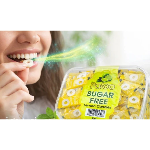 oloo Sugar-Free lemon Candy – Fresh Mint Flavor Coated Sweets, 50 Pieces. Helps eliminate bad breath. Refreshing mouth candy suitable for diet and weight loss, and for people with diabetes. Contains vitamins, healthy and safe. - Image 4