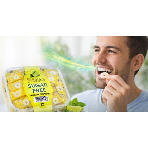 oloo Sugar-Free lemon Candy – Fresh Mint Flavor Coated Sweets, 50 Pieces. Helps eliminate bad breath. Refreshing mouth candy suitable for diet and weight loss, and for people with diabetes. Contains vitamins, healthy and safe. - Image 3