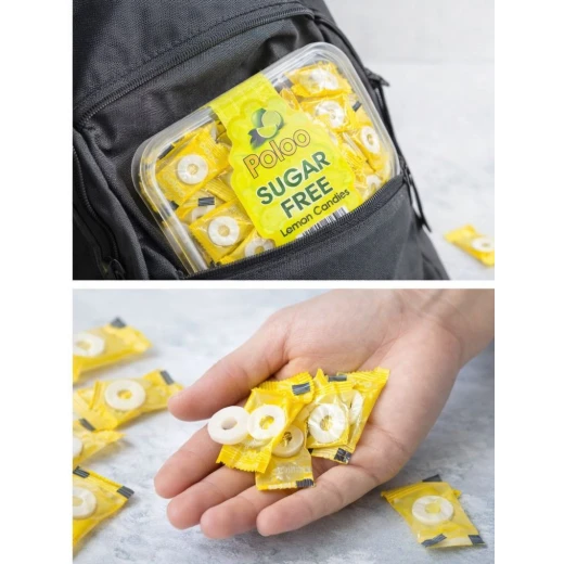 oloo Sugar-Free lemon Candy – Fresh Mint Flavor Coated Sweets, 50 Pieces. Helps eliminate bad breath. Refreshing mouth candy suitable for diet and weight loss, and for people with diabetes. Contains vitamins, healthy and safe. - Image 2